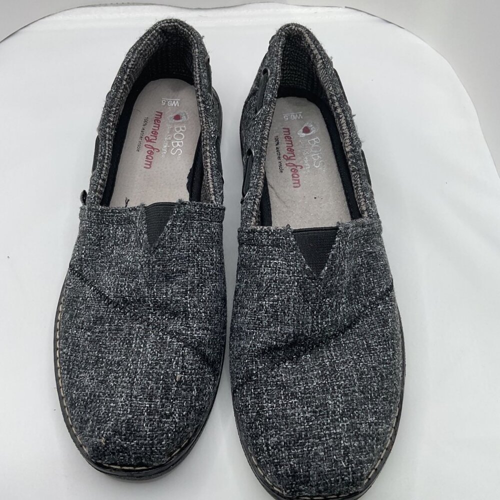 Skechers Bobs Womens Slip-On Shoes W/ Memory Foam Size 6.5 Heathered Black/Gray